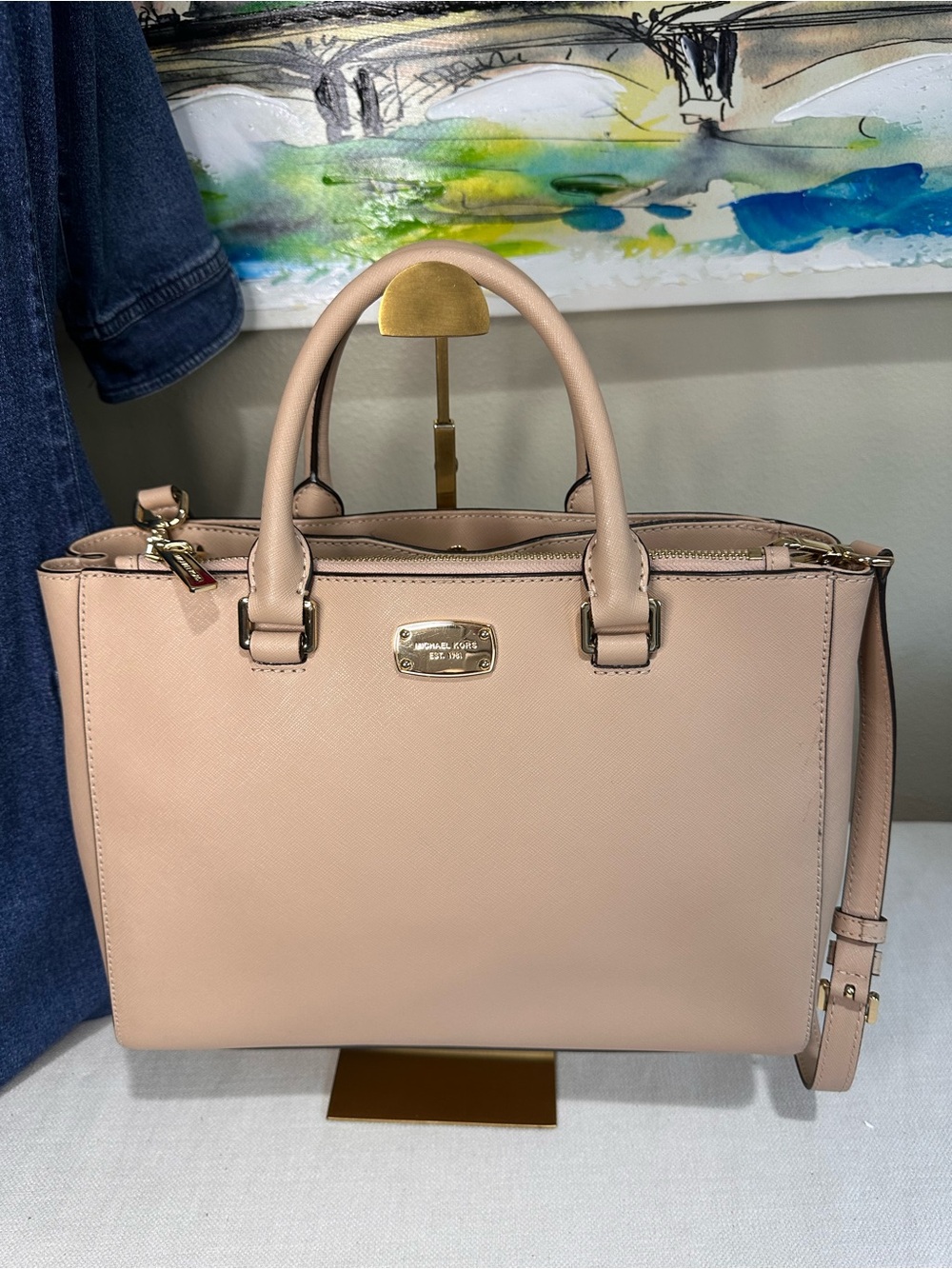Michael Kors Tan Leather Satchel with Gold Hardware